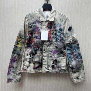 Acne Studios Distressed Denim Jacket With Paint Splatter And Graffiti Details